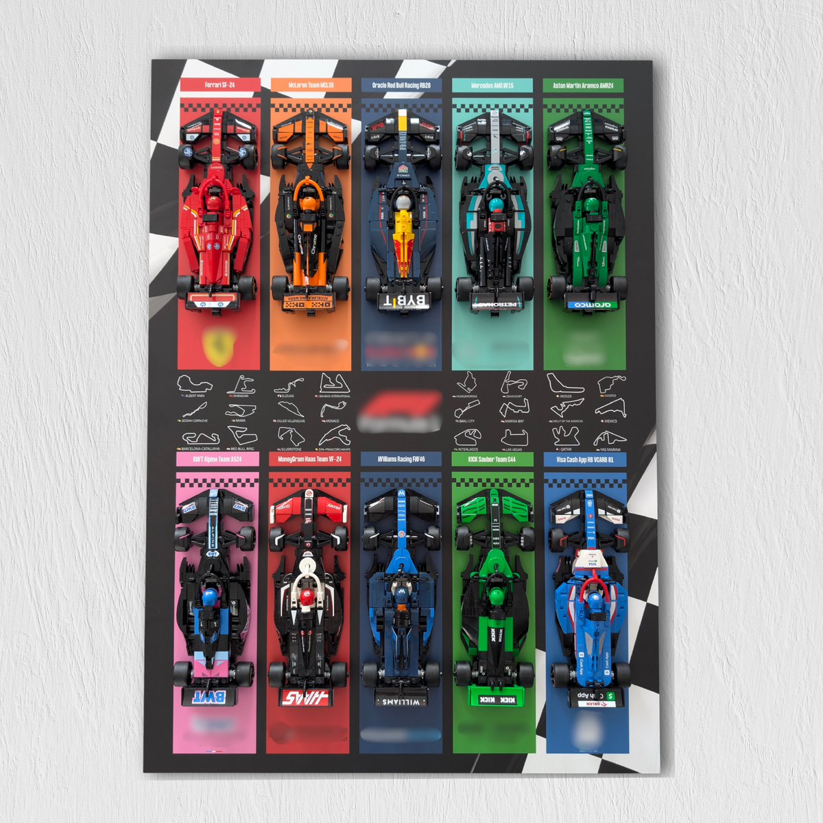 Générique Display à encadrer 50×70 cm pour collection LEGO F1 Speed Champions – Support Forex 3 mm - Décoration murale pour collectionneurs - Figurines non incluses